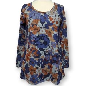 Lularoe Lynnae Poppy Floral Top Long Sleeve Scoop Neck Popover Tunic Medium